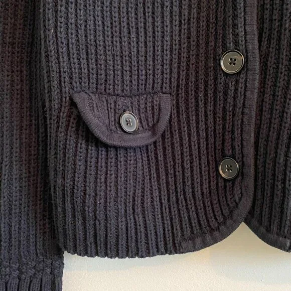 GAP Navy Marine Blue Cotton Chunky Knit Sweater Cardigan Jacket Ribbed Fisherman - Picture 4 of 9